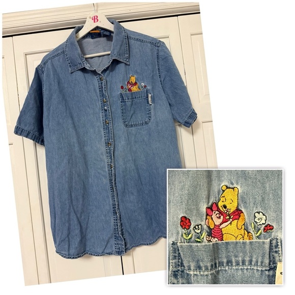 Vintage Disney Winnie The Pooh Piglet Denim Button Down Top size 18W/20W - Picture 1 of 16